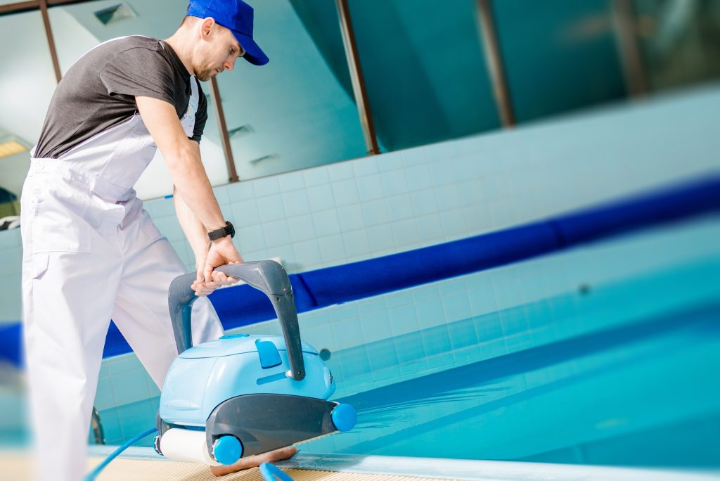 Automated pool cleaner equipment in use
